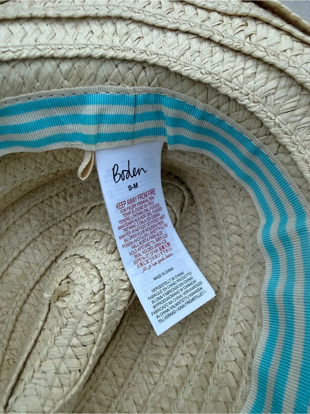 Mini Boden Straw Hat with Red, Pink, Yellow, Green and Blue Pom-Poms